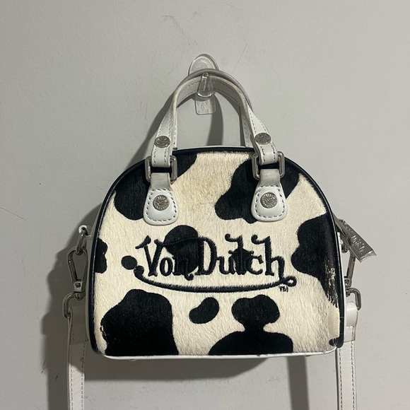 Von Dutch Authentic Small Bowling Bag Design Cow Print With Strap - Picture 1 of 8